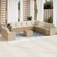 Set Divani da Giardino 12 pz con Cuscini Beige in Polyrattan 3224203