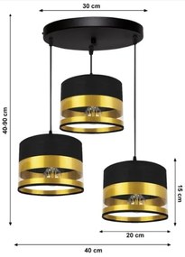 Lampadario su filo MILO 3xE27/60W/230V dorato/nero