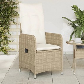 Sedia reclinabile da giardino con cuscini beige in polyrattan