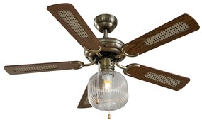 Ventilatore da soffitto in ottone con legno 107,5 cm con interruttore a tirante - Mistral Karel