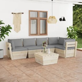 Set Divani da Giardino su Pallet 6 pz con Cuscini Legno Abete