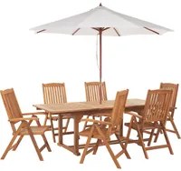 Set da pranzo da giardino in legno di acacia con ombrellone Sedie pieghevoli regolabili a 6 posti in stile country per esterni