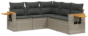 Set divano da giardino 5 pz con cuscini grigio in polyrattan