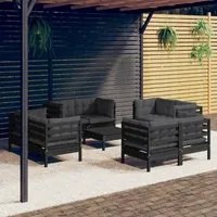 Set Divani da Giardino 9 pz con Cuscini Antracite Legno di Pino 3096068