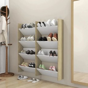 Scarpiere Muro 4pz Bianco E Sonoma 60x18x60cm Legno Multistrato /