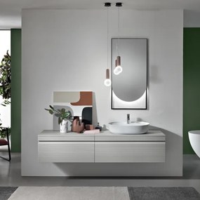 Bagno completo sospeso con 2 basi specchio LED e lavabo da appogio - RIO Grigio