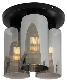 Plafoniera Art Déco nera con vetro fumé 3 luci - Laura