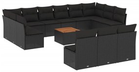 Set divani da giardino 14pz con cuscini in polyrattan nero