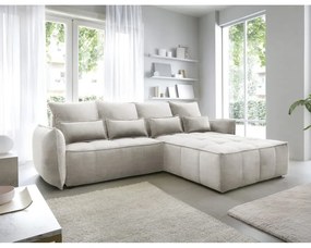 Divano angolare beige allungabile/con contenitore (con penisola a destra/con chaise lounge) e rivestimento in velluto Campo – ELTAP