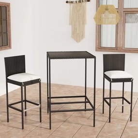 Set Bar Da Giardino 3 Pz Con Cuscini İn Polyrattan Nero /