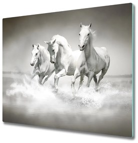 Tagliere in vetro Cavalli bianchi 60x52 cm