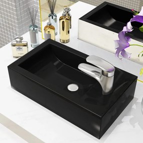 Lavandino Con Foro Rubinetto Rettangolare Ceramica 46x25,5x12cm /