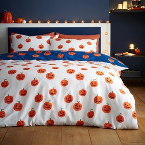 Set copripiumino e federa blu e arancione per letto singolo 135x200 cm Halloween Pumpkins – Catherine Lansfield