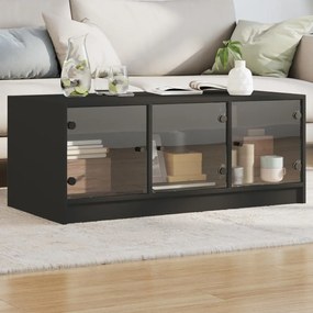 Tavolino Da Salotto Con Ante İn Vetro Nero 102x50x42 Cm /