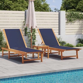 Lettini Prendisole 2 Pz Blu Legno Massello Acacia E Textilene /