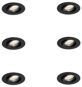Set di 6 faretti da incasso neri orientabili 6,5 cm LED incluso IP54 Ultra Slim - Pupil