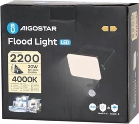 Aigostar - Riflettore LED con sensore LED/20W/230V 4000K IP65 nero