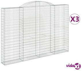 vidaXL Cesti Gabbioni ad Arco 3 pz 300x30x200/220 cm Ferro Zincato