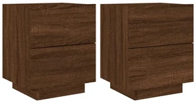 Comodini con luci led 2pz rovere marrone in legno multistrato
