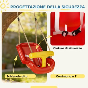 Altalena per Bambini 9-36 Mesi Regolabile 28x36x180 cm con Corde e Moschettoni in PE Rossa e Gialla...