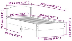 Giroletto con Testiera Marrone Cera 100x200 cm Massello Pino