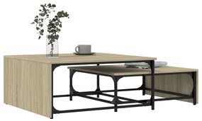 Tavolini Impilabili 2pz Rovere Sonoma in Multistrato e Metallo