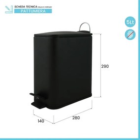 Pattumiera bagno 5 Lt in acciaio nero opaco con apertura a pedale Rexa