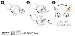 Philips 71768/08/16 - Lampada LED per bambini DISNEY FROZEN OLAF LED/0,3 W/2xAAA Pupazzo di neve