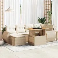 Set Divani da Giardino 7 pz con Cuscini Beige in Polyrattan 3327285