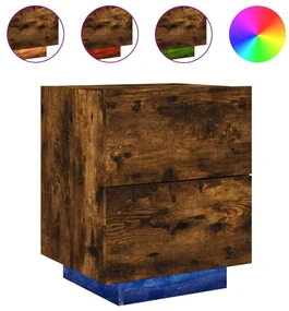 Comodini con luci led 2pz rovere fumo in legno multistrato
