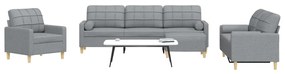 Set Divani 4 Pz Con Poggiapiedi E Cuscini Grigio Chiaro Tessuto /