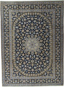 Kashan Tappeto 380x280 Blu (Iran) Annodato A Mano