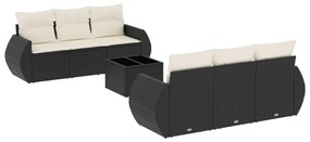 Set divani da giardino con cuscini 7pz nero polyrattan