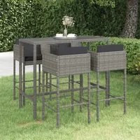 Set da Bar da Giardino 5 pz con Cuscini in Polyrattan Grigio 3094794