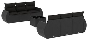 Set divani da giardino con cuscini 7pz nero polyrattan