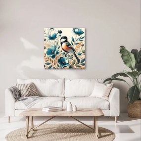 Quadro su tela – Cinciarella nel giardino fiorito