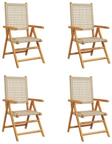 Sedie giardino reclinabili 4pz beige polyrattan legno massello