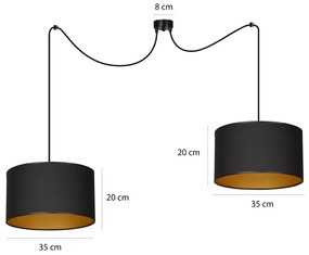 Sospensione 2 Luci Roto Con Paralumi A Cilindro In Tessuto Nero E Oro