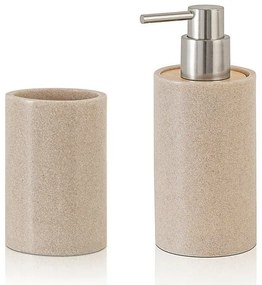 Set accessori bagno moderni beige in resina dispenser + portaspazzolini Sahara