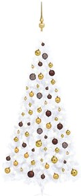 Set Albero Natale Artificiale A Metà Led Palline Bianco 210cm /