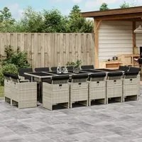 Set da Pranzo da Giardino 15 pz con Cuscini Grigio Polyrattan 3277822