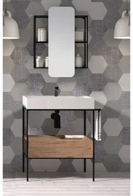 Mobile da bagno sotto lavabo MADERO OUTLINE nero/legno satinato L 90 x H 77 x P 45 cm 1 cassetto, lavabo non incluso