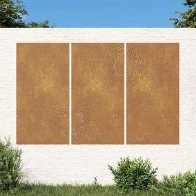 Decorazioni Muro Da Giardino 3 Pz 105x55 Cm Sole Acciaio Corten /