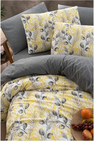 Biancheria da letto gialla/grigia per letto matrimoniale/per letto prolungato con lenzuolo incluso/4 pz 200x220 cm Leaves – Mila Home