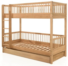 Letto da bambini a castello/estraibile di colore naturale in rovere massiccio con contenitore con rete inclusa 90x200 cm Forrest – Vipack