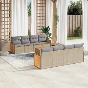 Set divano da giardino 9 pz con cuscini beige in polyrattan