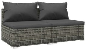 Set divani da giardino con cuscini 2 pz in polyrattan grigio