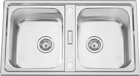 Lavello semincasso 2 vasche in inox argento RODI Urban 86 BB L 86 x L 50 cm, reversibile