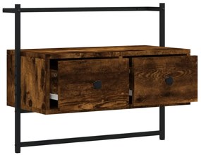 Mobile tv a muro rovere fumo 60,5x30x51 cm in legno multistrato