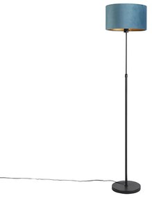 Lampada da terra nera con paralume in velluto blu con oro 35 cm - Parte